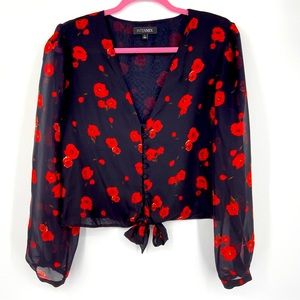 Intermix Silk Blouse, v neck, button front,‎ long sleeve, size Large